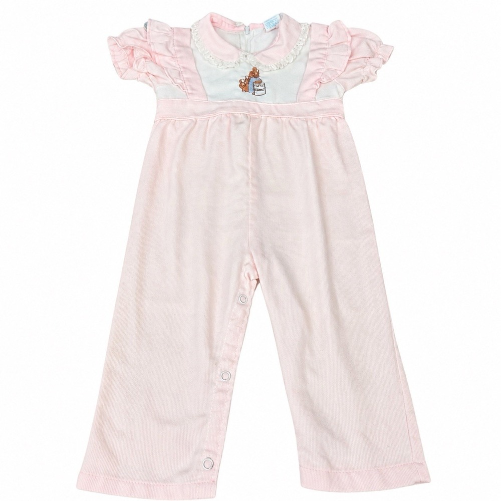 Thomas Jumpsuit Toddler Girl 18 Months Pink Embroidered Bunnies USA Made 70s VTG